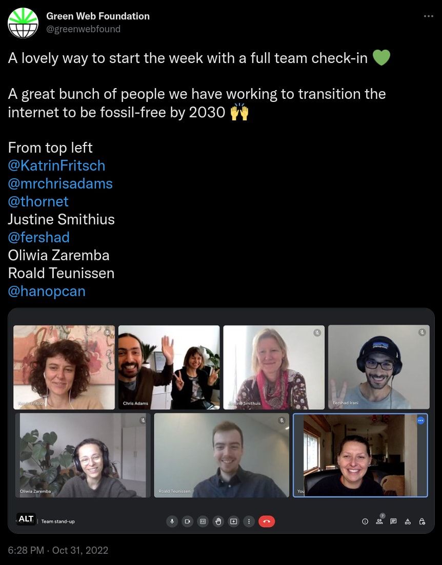 Screengrab of The Green Web Foundation team in October, 2022.