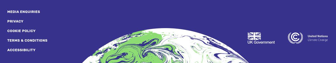 Footer of the COP26 website featuring a large globe cut off at the bottom of the page.