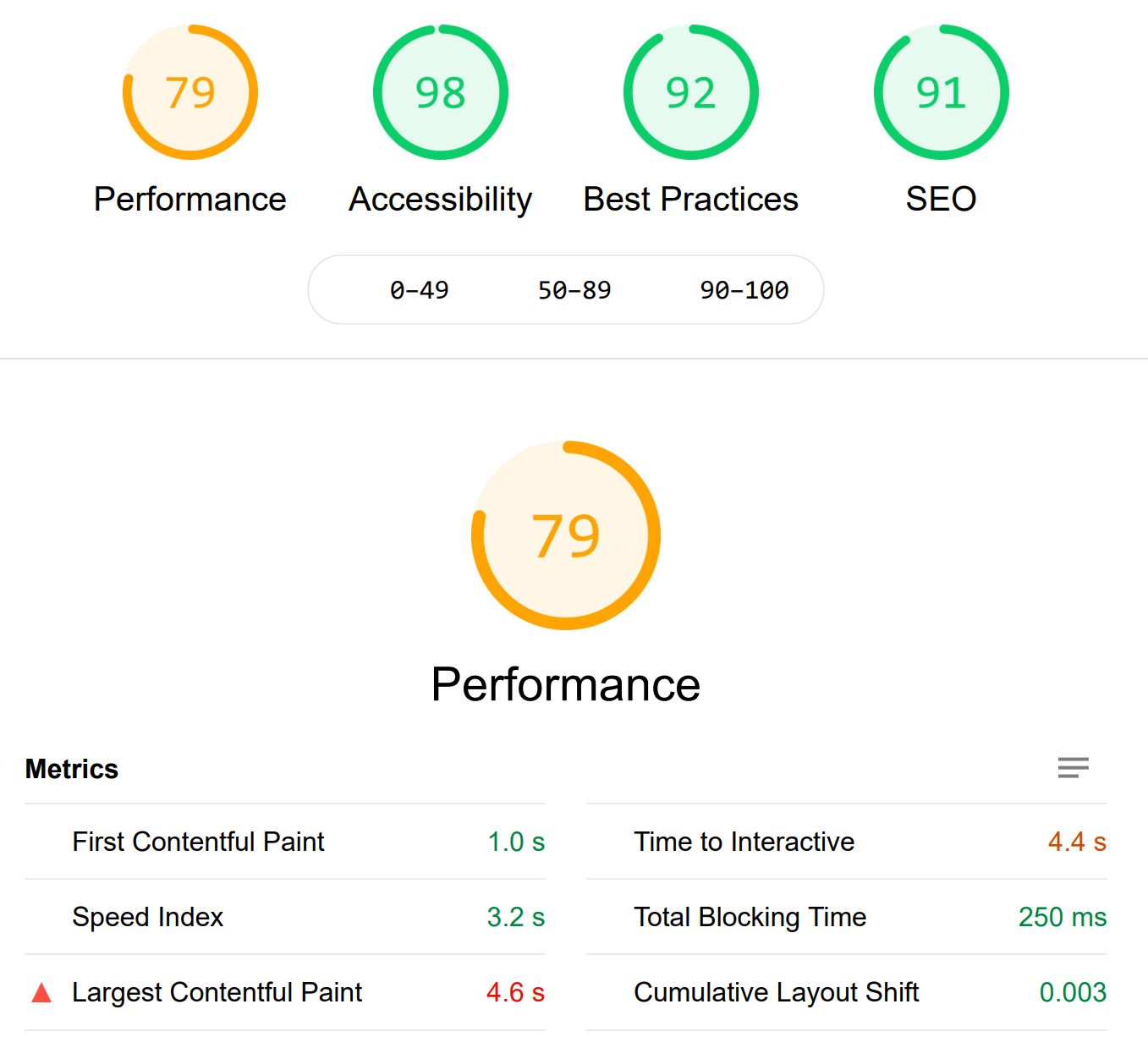 Screenshot of Google Lighthouse Results